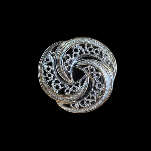 Vintage Open Work Silver Swirl Brooch