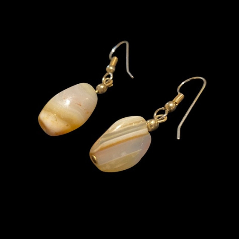 Vintage Natural Banded Agate Bead Drop Earrings