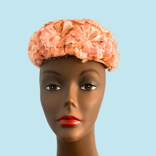 Vintage Pastel Pink Flower Pillbox Hat (M/L)