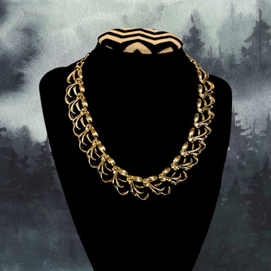 Vintage Coro White Gold Toned Antler Link Choker Necklace