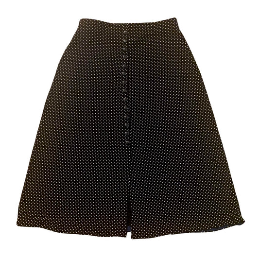 Vintage Black and White Polka Dot Skirt with Buttons and Center Slit (S)