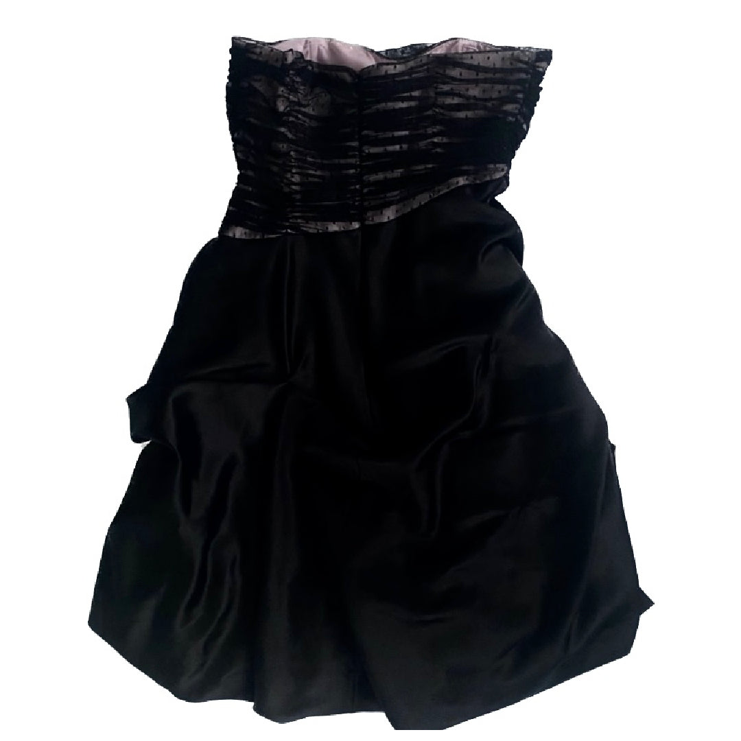 Y2K Baby Pink/Black Asymmetrical Strapless Bubble Hem Dress (8)