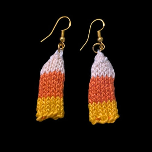 Candy Corn Handknit Cotton Earrings
