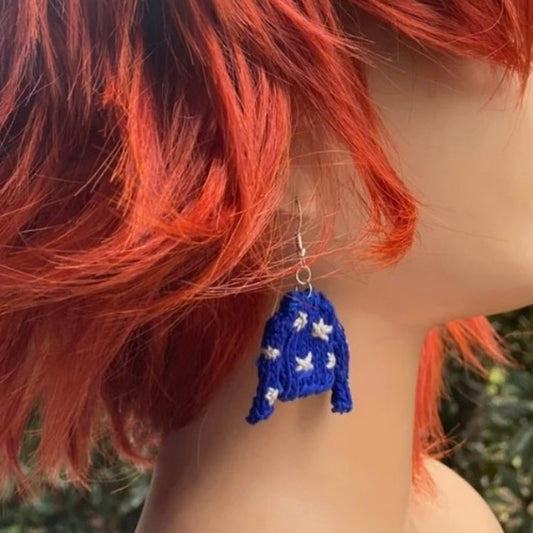 CORALINE Star Embroidered Blue Sweater Earrings | Handknit with Cotton Thread