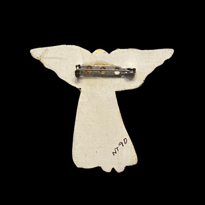 Vintage Painted Wooden Angel of Love Brooch