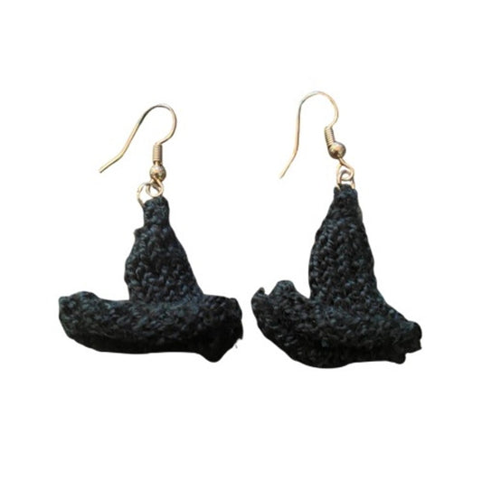 Black Witch Hat Earrings | Handknit with Acrylic Thread