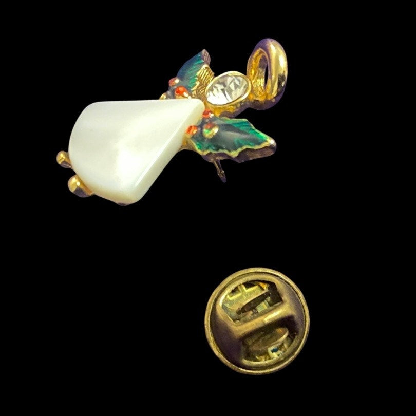 Y2K Gold and Austrian Stone Holly Leaf Winged Angel Pin