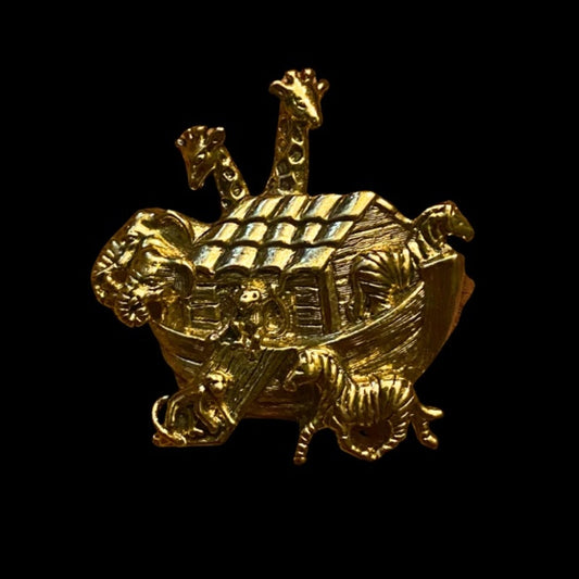 1990’s Vintage Noah’s Ark Gold Toned Brooch - Zebras, Monkeys, Giraffes, Elephants