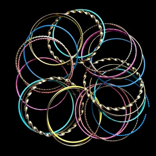 NWT Gold/ Pink/ Blue/ Turquoise Toned Metal Bangle Bracelet Set (24 Bangles)