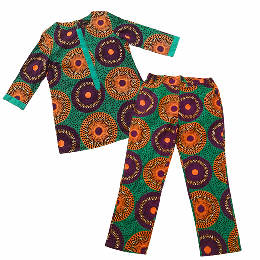 Unisex Green/Orange/Purple Ankara Print Matching Set (M)