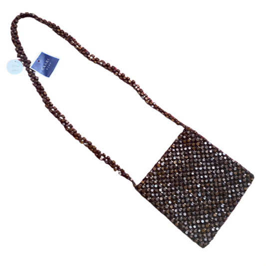 New With Tags - Brown Wood Beaded Square Shoulder Bag