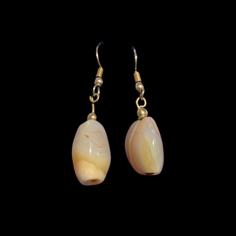 Vintage Natural Banded Agate Bead Drop Earrings