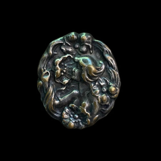 Vintage Art Nouveau Floral Forest Nymph Silverplate Brooch