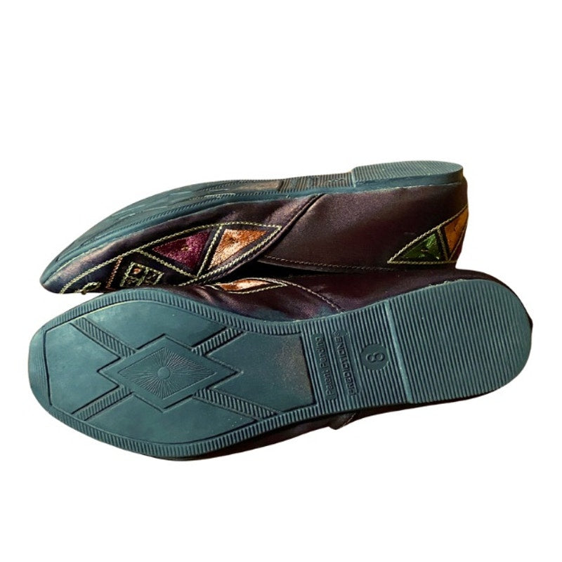 Beaded Sequin Sun Chocolate Brown Embroidered Satin Flats (8)