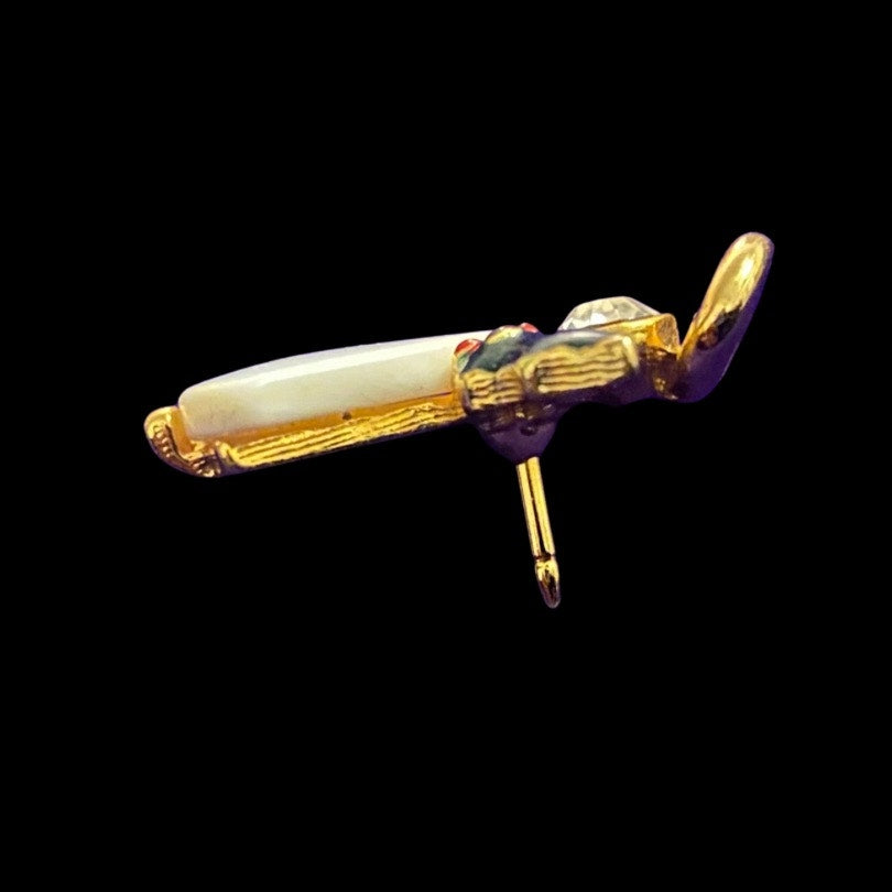 Y2K Gold and Austrian Stone Holly Leaf Winged Angel Pin