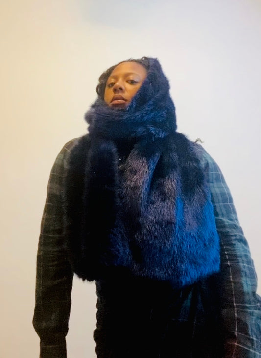 Midnight Blue Extra Long Faux Fur Scarf/ Stole/ Boa