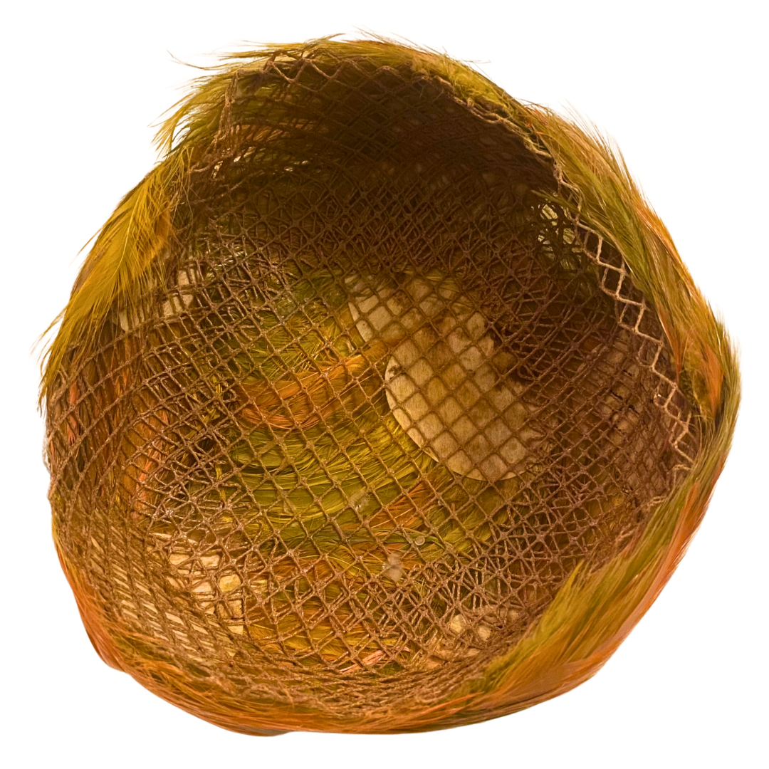 Vintage Orange, Brown, and Green Feather Pillbox Hat