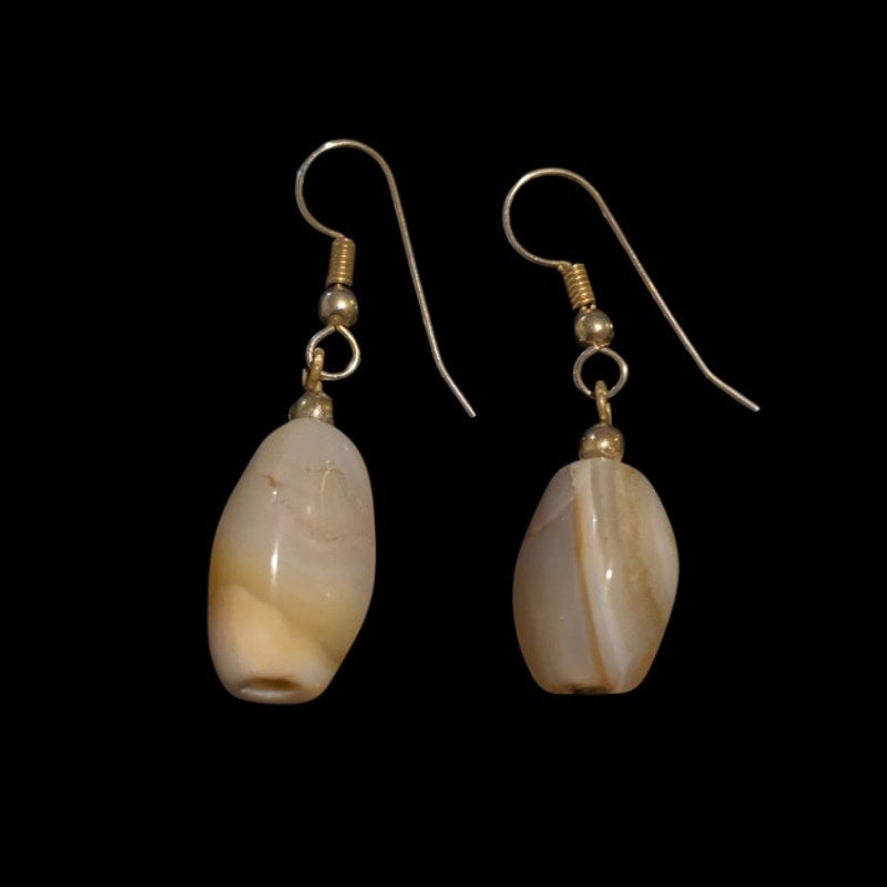 Vintage Natural Banded Agate Bead Drop Earrings
