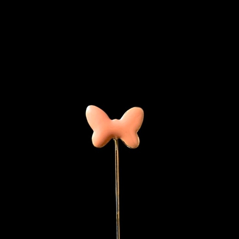 Vintage Pink Enamel/ Gold Butterfly Stick Pin