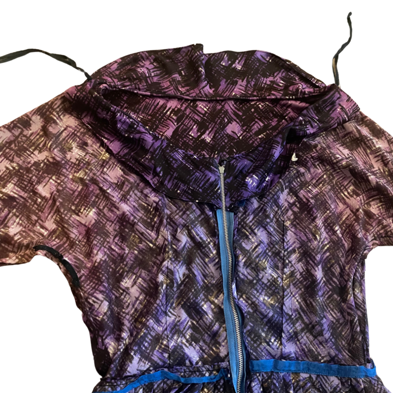 Vintage Ombré Purple Crosshatch Pattern Dress with Matching Belt (XS/S)
