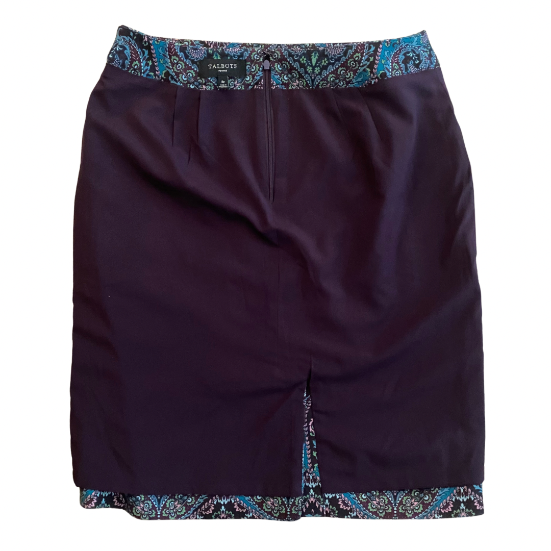Plum Purple & Blue Paisley Pattern Pencil Skirt (8P)