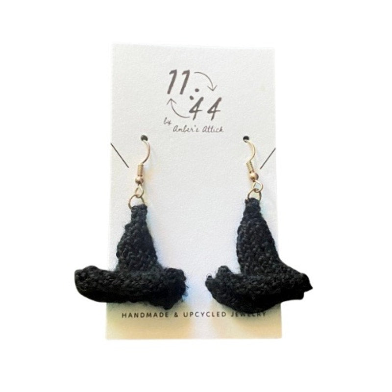 Black Witch Hat Earrings | Handknit with Acrylic Thread