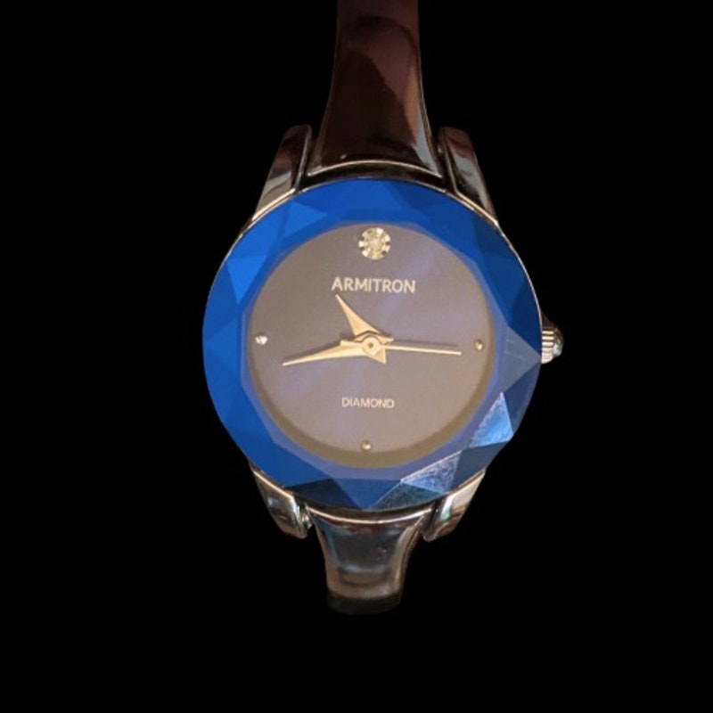 Secondhand Armitron Diamond Accent Cobalt Blue Face Silver Metal Analog Watch Bracelet (Large)