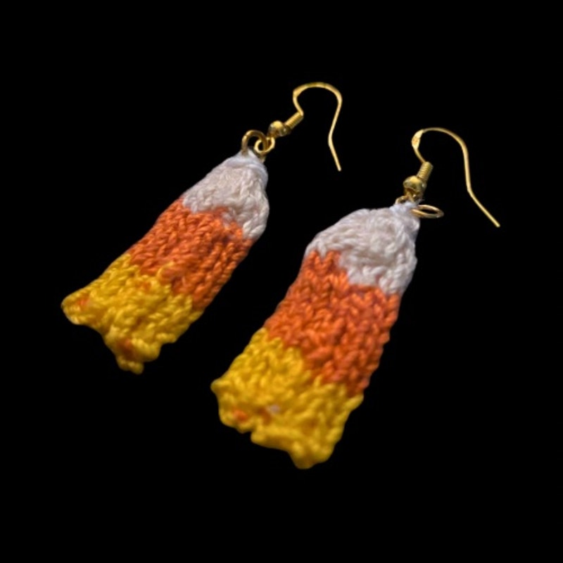 Candy Corn Handknit Cotton Earrings
