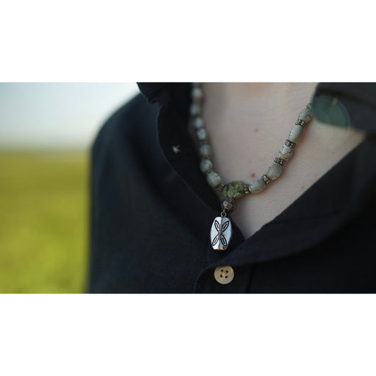 Upcycled Mint Green Marble & Silver Toned Metal Beaded Pendant Necklace