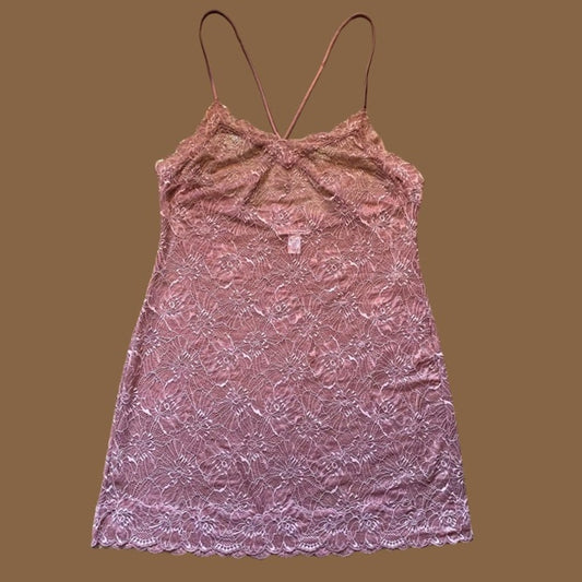 Mauve Pink Victoria’s Secret Floral Lace Nightie/ Sheer Slip Dress (XL)