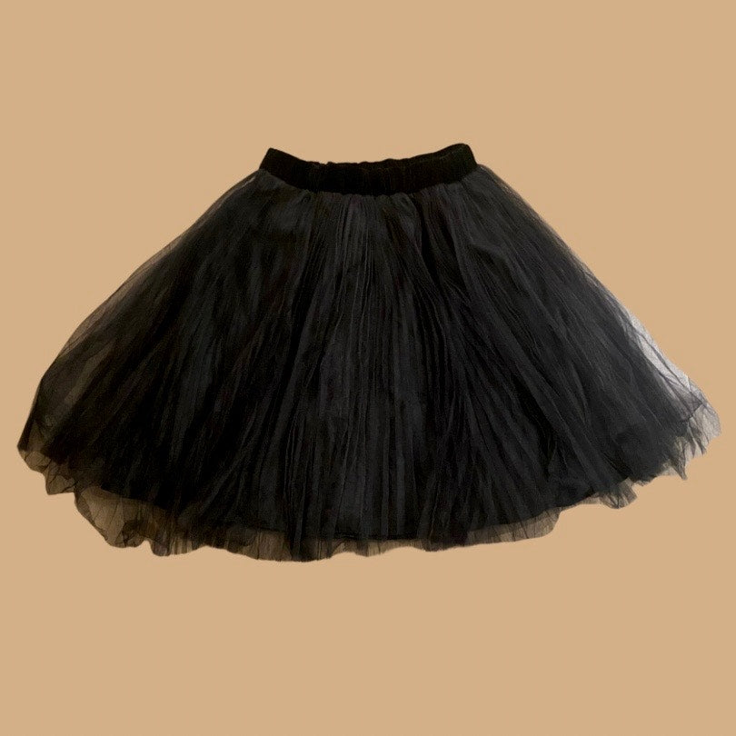 Voluminous Black Velvet & Tulle Circle Skirt (XS)