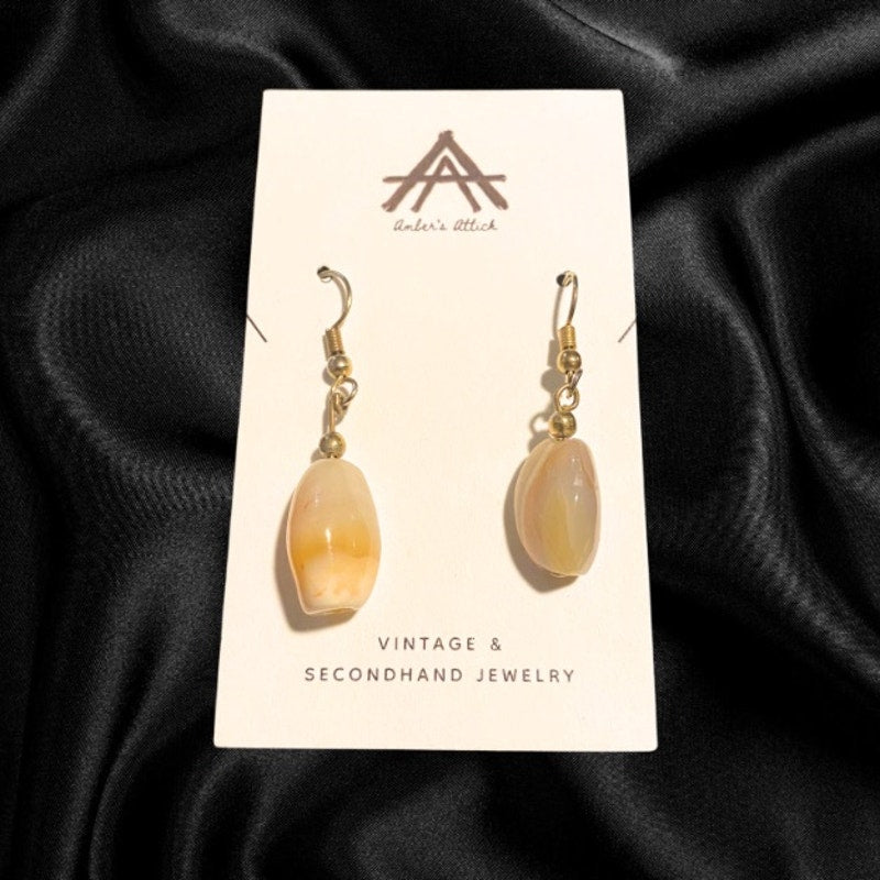 Vintage Natural Banded Agate Bead Drop Earrings