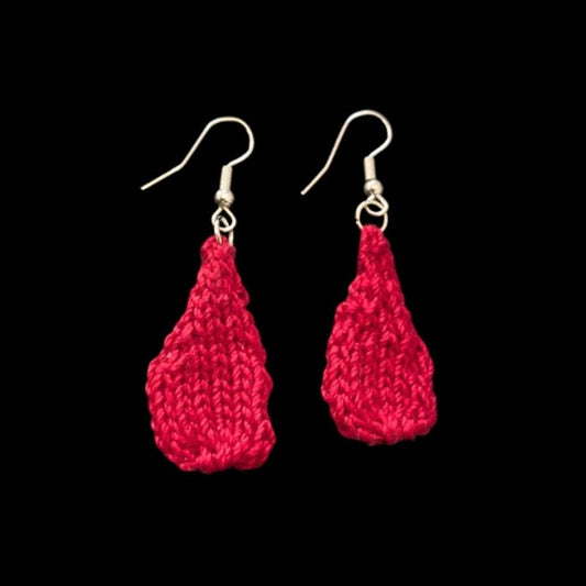 Blood Drops Handknit Cotton Earrings (Silver Hooks)