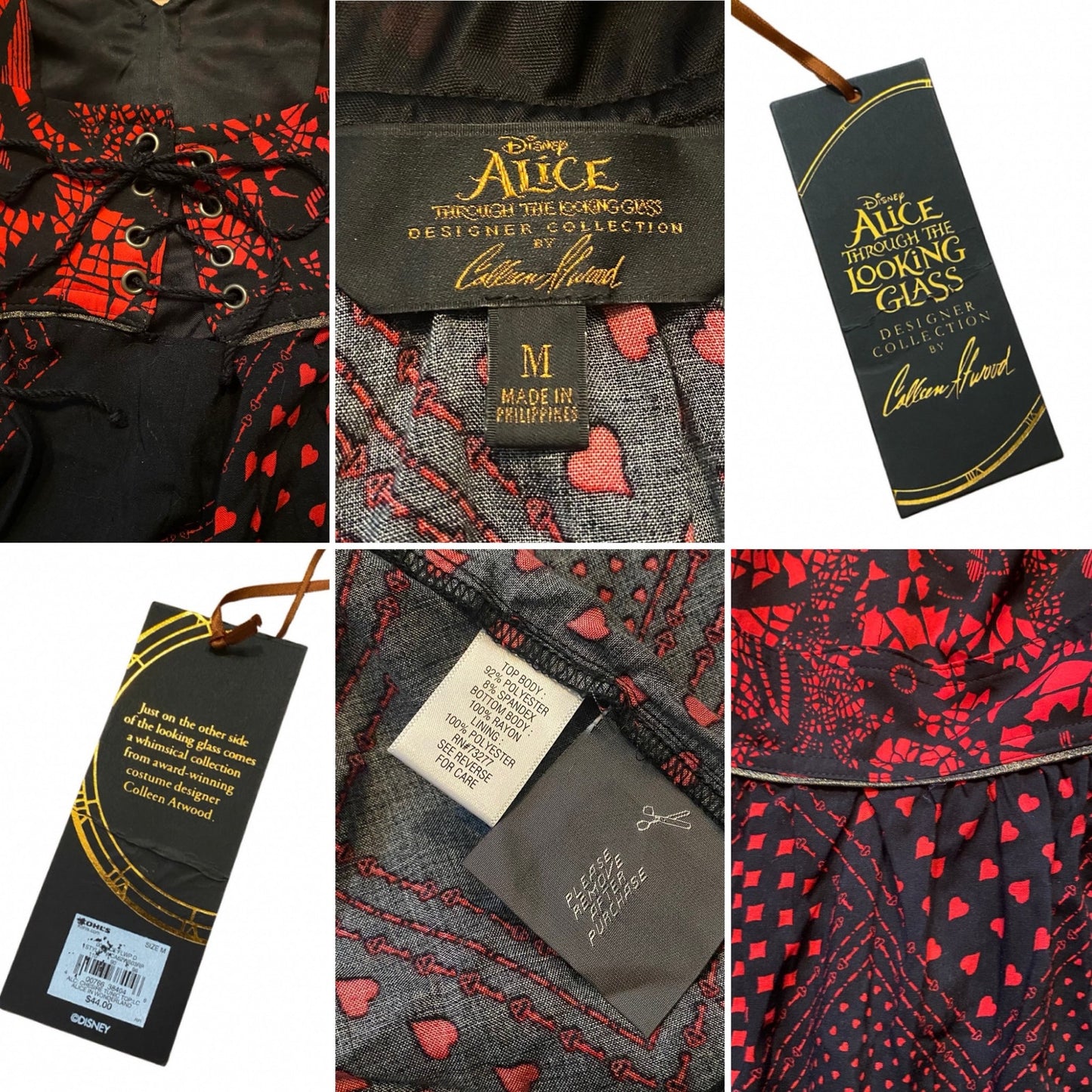 NWT Black & Red Queen of Hearts Alice in Wonderland Handkerchief Hem Tunic Top (M)