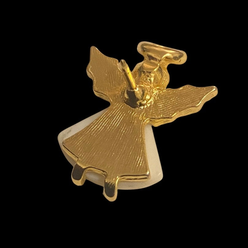 Y2K Gold and Austrian Stone Holly Leaf Winged Angel Pin