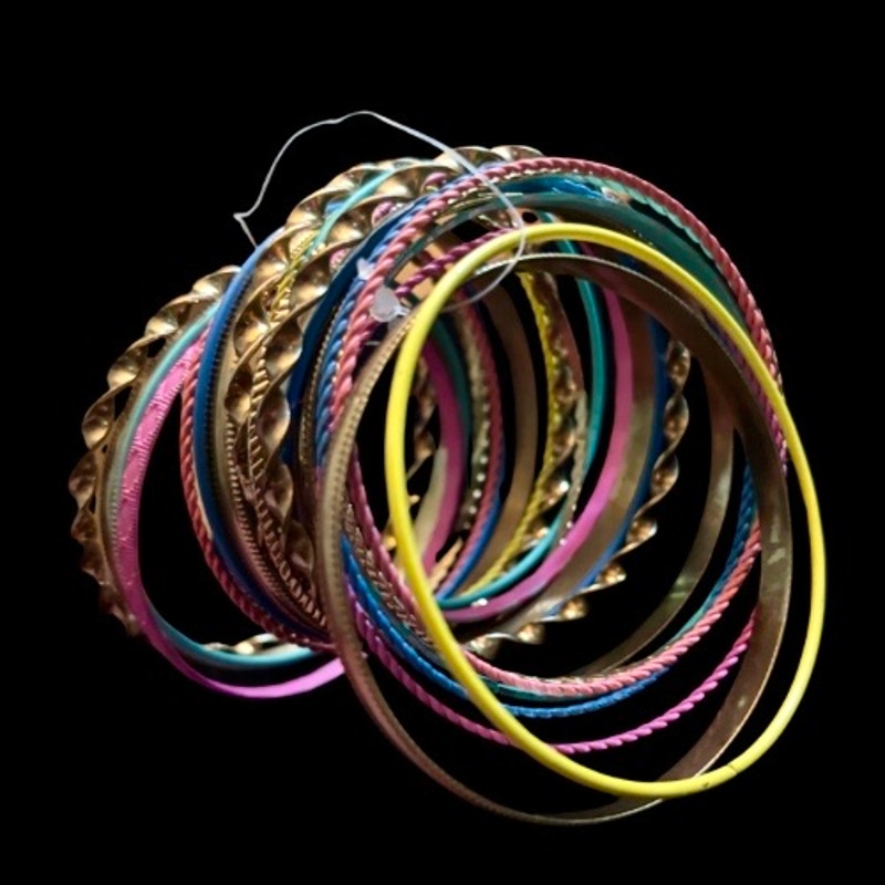 NWT Gold/ Pink/ Blue/ Turquoise Toned Metal Bangle Bracelet Set (24 Bangles)