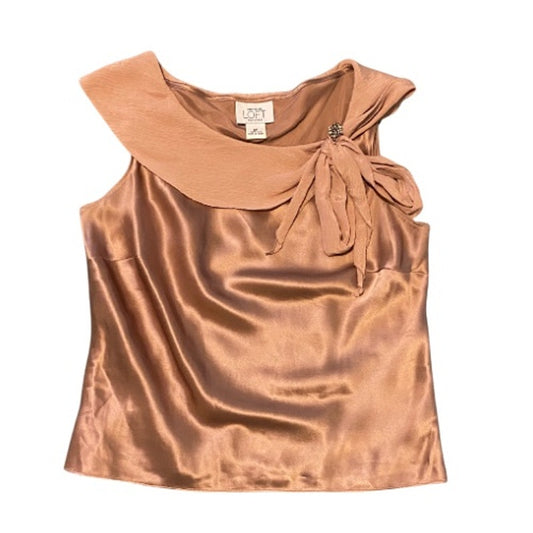 Dusky Rose 100% Silk Sleeveless Blouse with Silver Rhinestone Brooch (6P)