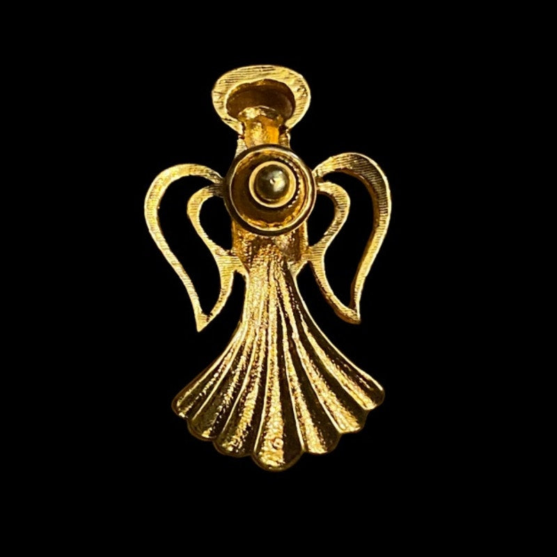 Vintage Heavenly Singing Angel with Rhinestone Halo Gold Tack Pin