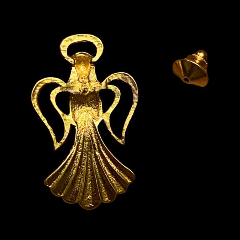 Vintage Heavenly Singing Angel with Rhinestone Halo Gold Tack Pin