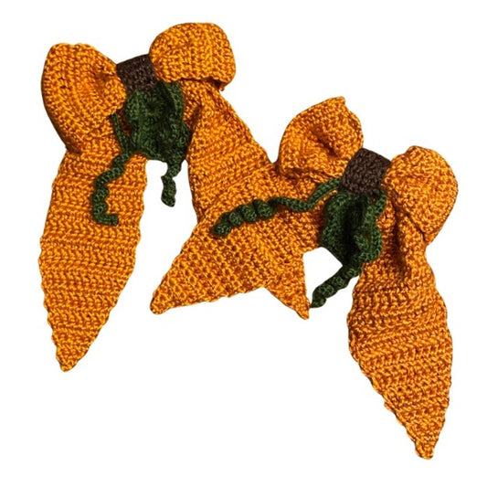 Pumpkin on the Vine Crochet Bow - Handmade Accessory with Removable Clip