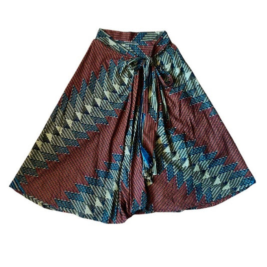 Red, Yellow, Black, and Blue Ankara Print High Side Slit Cotton Sarong Wrap Skirt (OSFM)