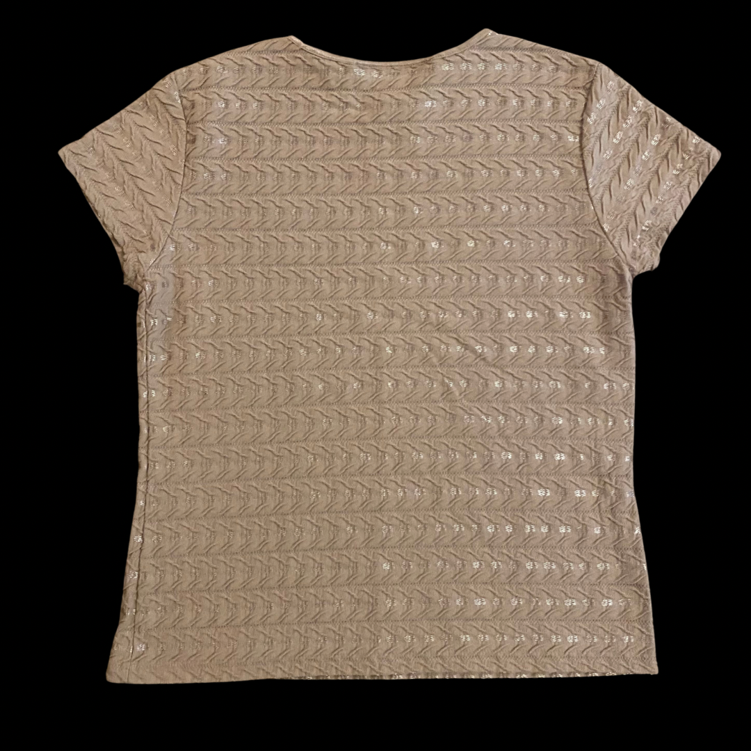 Vintage Sand and Champagne Ribbed Embroidered Short Sleeve Shirt (S)