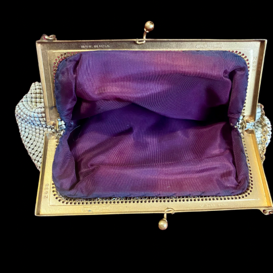 Vintage Small 60’s/70’s Pearly White Acrylic Mesh/ Brass Metal Frame Evening Bag