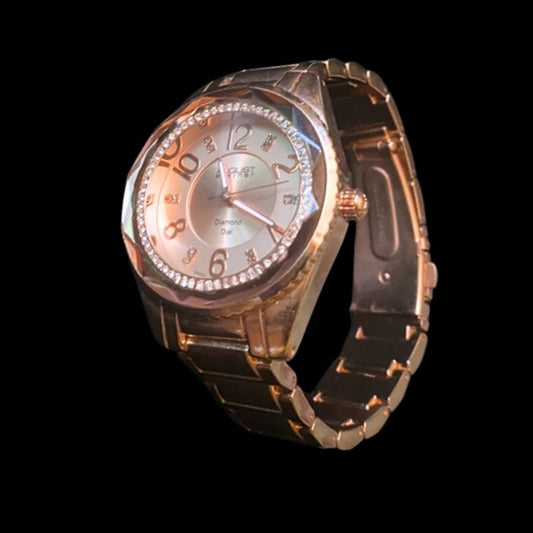 Secondhand Large Rose Gold Toned Diamond Dial Analog Wristwatch