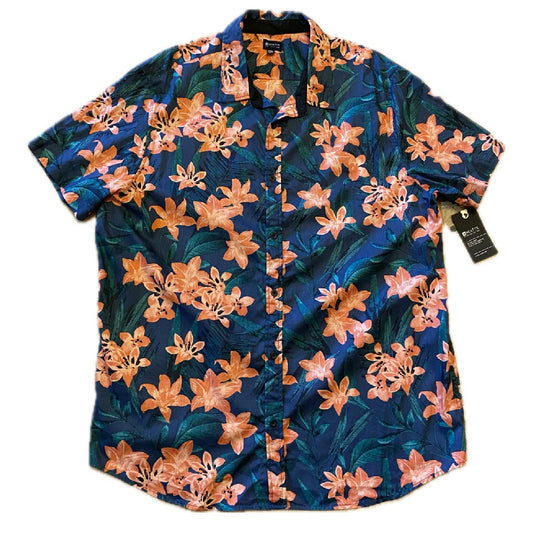 NWT Dark Blue & Orange Hibiscus Print Button Down Shirt (XXL)