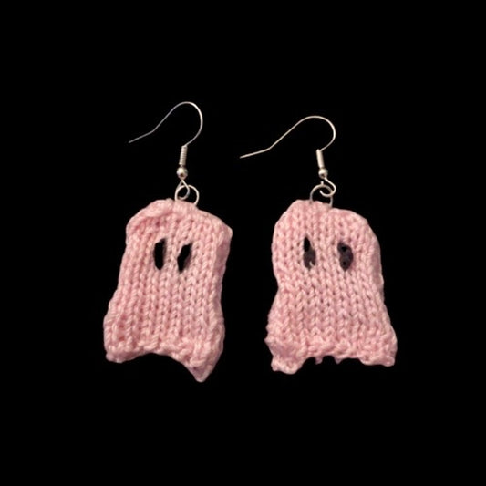 Pastel Pink Minimalist Ghost Earrings | Handknit with Cotton Thread