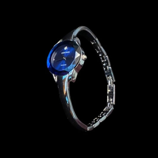 Secondhand Armitron Diamond Accent Cobalt Blue Face Silver Metal Analog Watch Bracelet (Large)