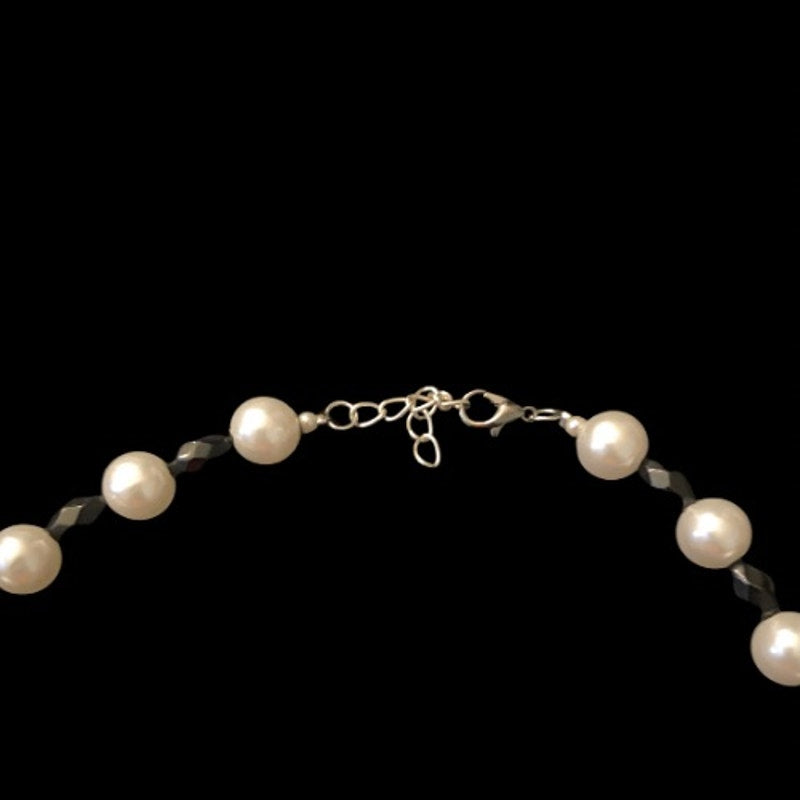 Black & White Mock Pearl Choker Necklace | Handmade with Vintage Beads