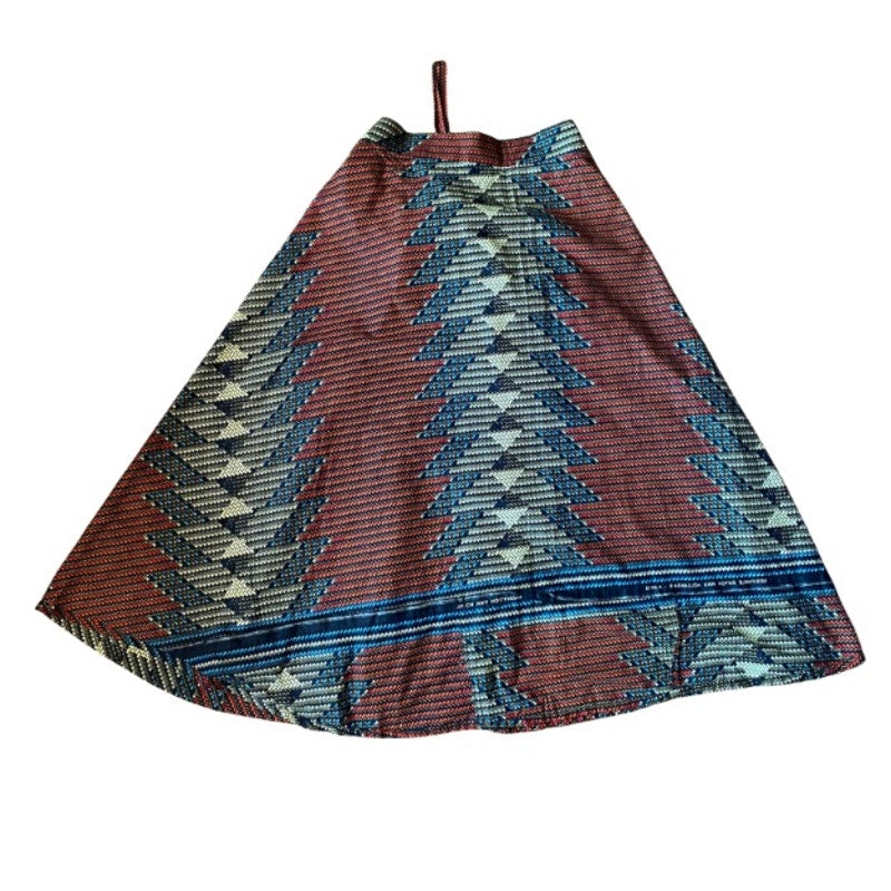 Red, Yellow, Black, and Blue Ankara Print High Side Slit Cotton Sarong Wrap Skirt (OSFM)
