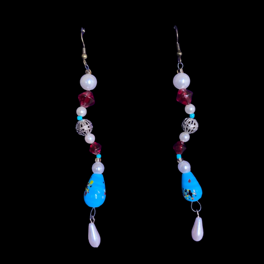 Arista | Red/Blue/Cream Mock Pearl Beaded Dangle Earrings